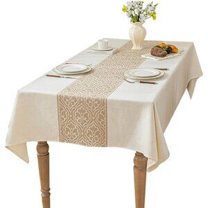 Classic Beige Floral Tablecloth - 6FT Rectangle, Wrinkle and Scratch Resistant